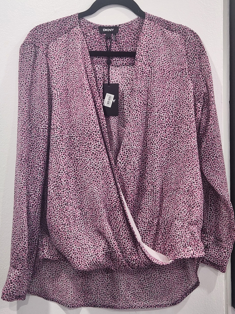 DKNY Pink Leopard Print Surplice Blouse